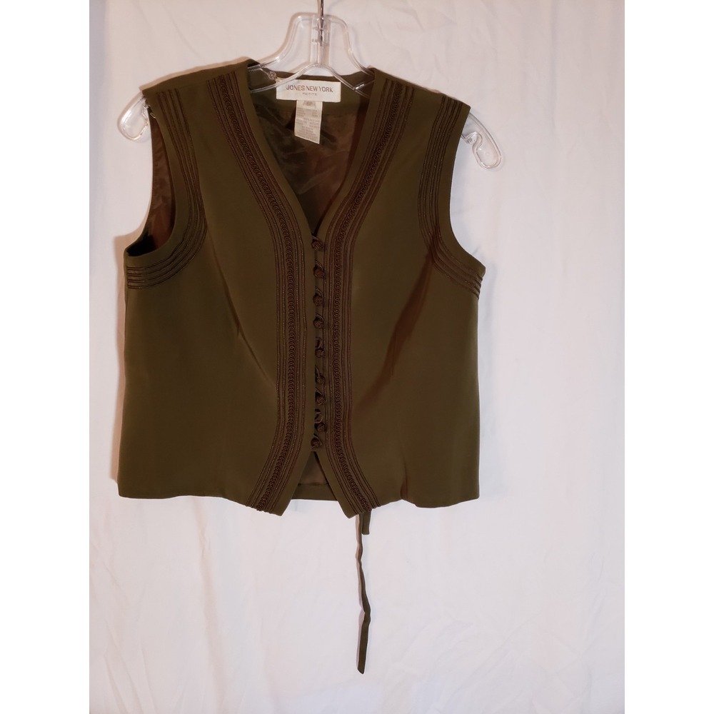 Women's Jones NY Olive Green Embroidered Silk  Vest Size 6P